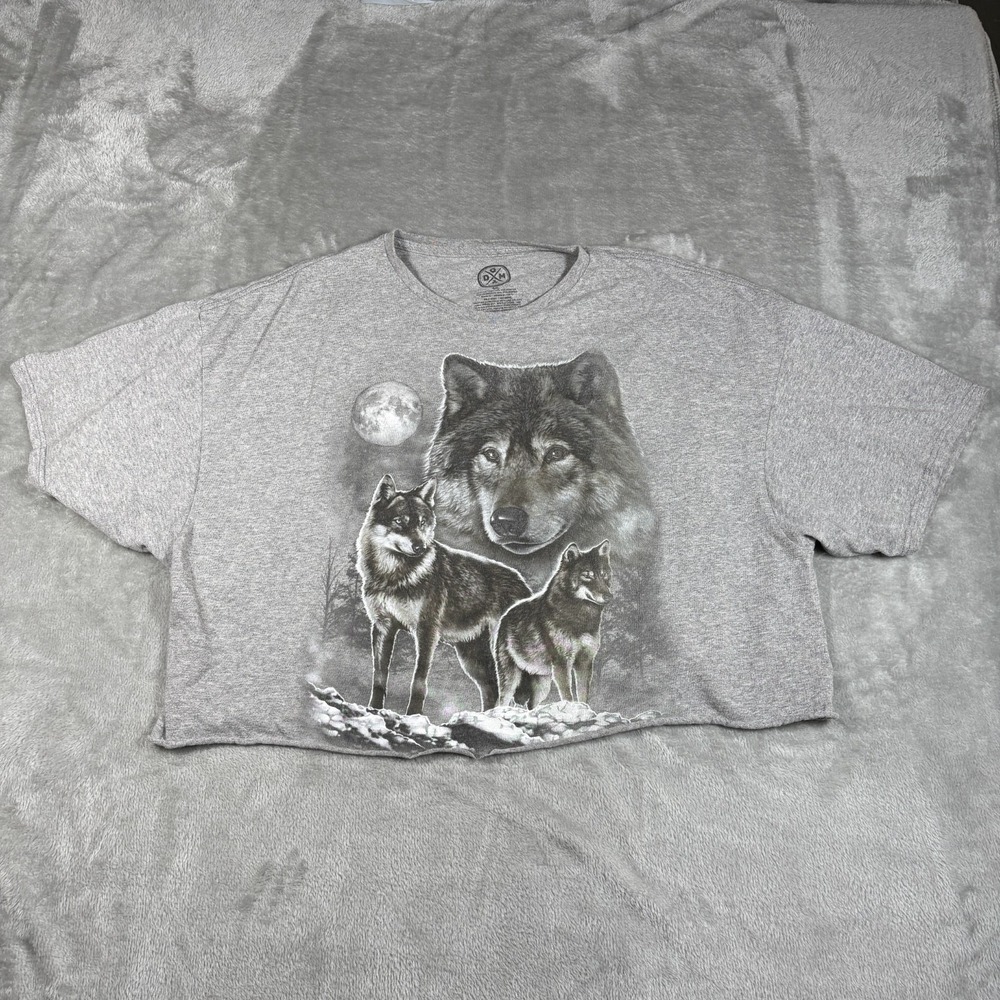 Dom Wolf Pack Shirt Womens 3XL Gray Cropped Wolves Moon‎ Nature Animals Retro